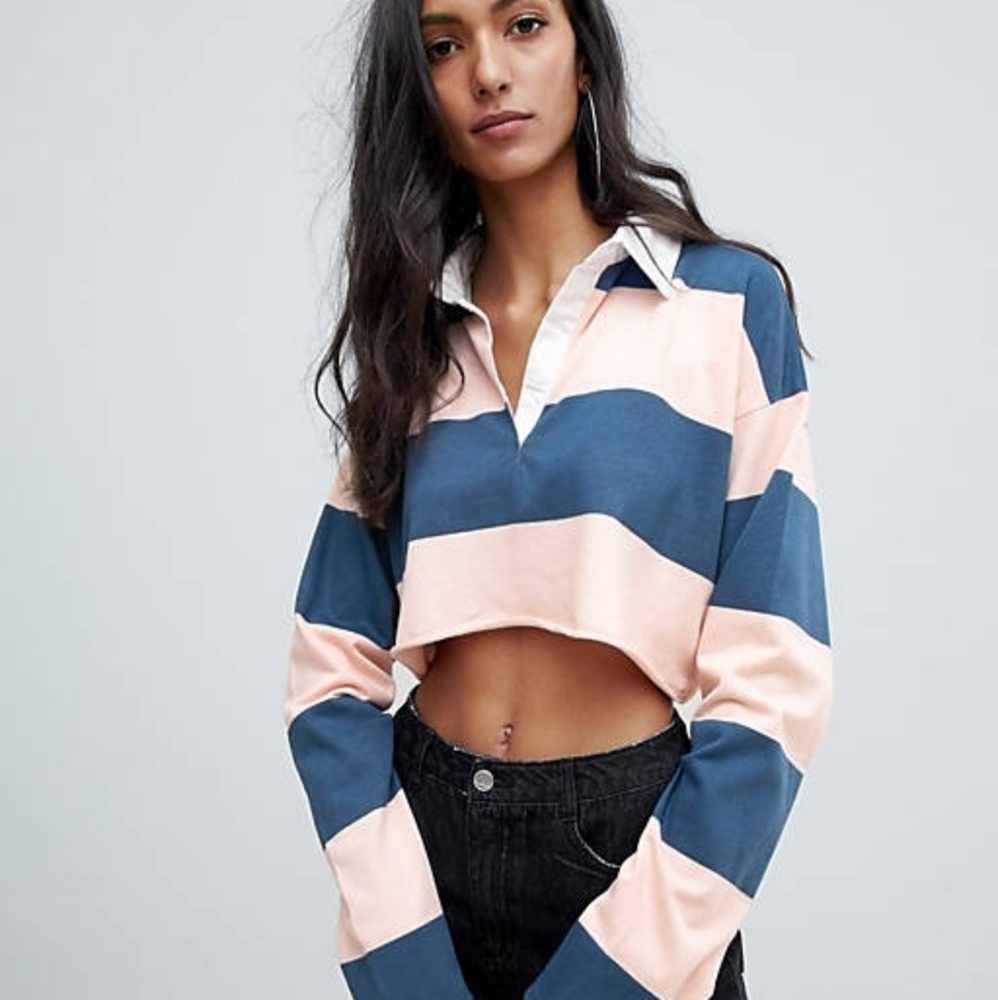 Missguided cropped striped rugby top
